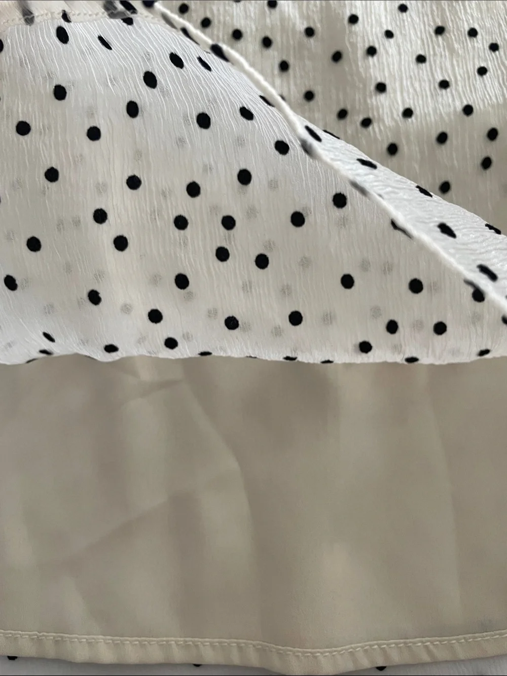 LOFT Ivory Ruffle Neck Black Polka Dot Blouse
